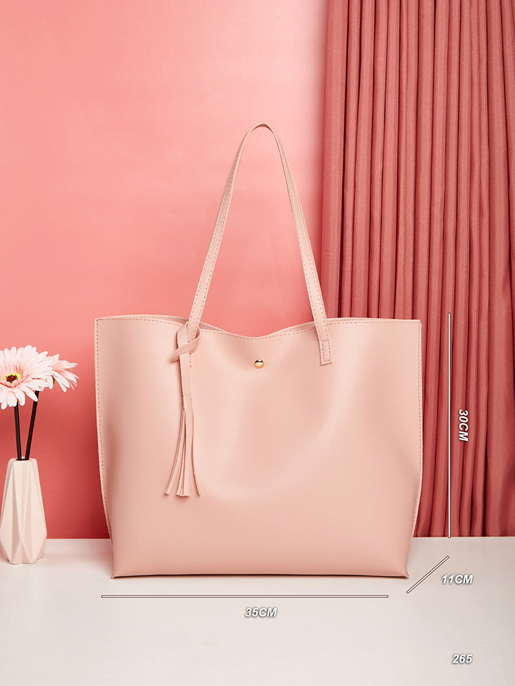 Women's bag cross-border trend bag tote bag solid color plain tassel bag large capacity shoulder bag