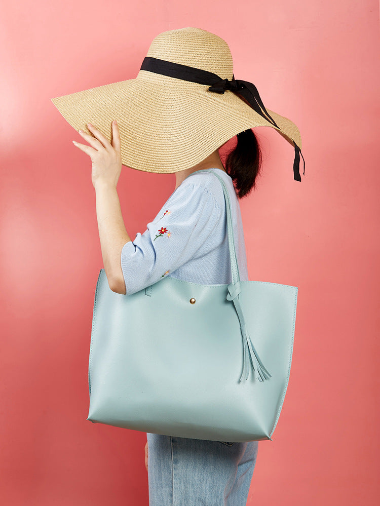 Women's bag cross-border trend bag tote bag solid color plain tassel bag large capacity shoulder bag
