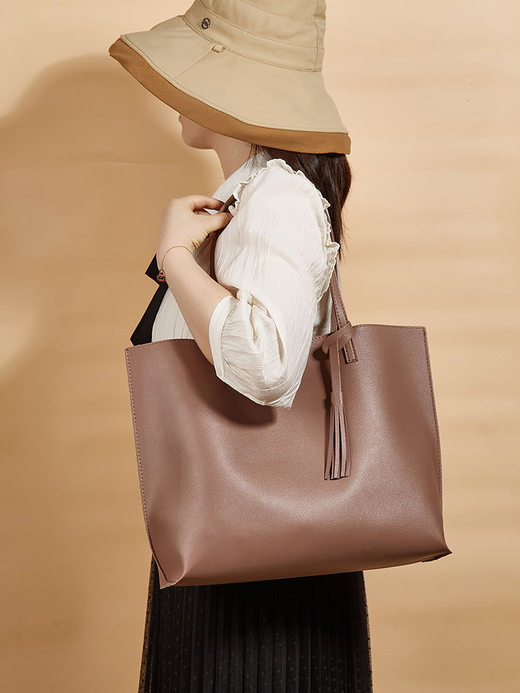 Women's bag cross-border trend bag tote bag solid color plain tassel bag large capacity shoulder bag