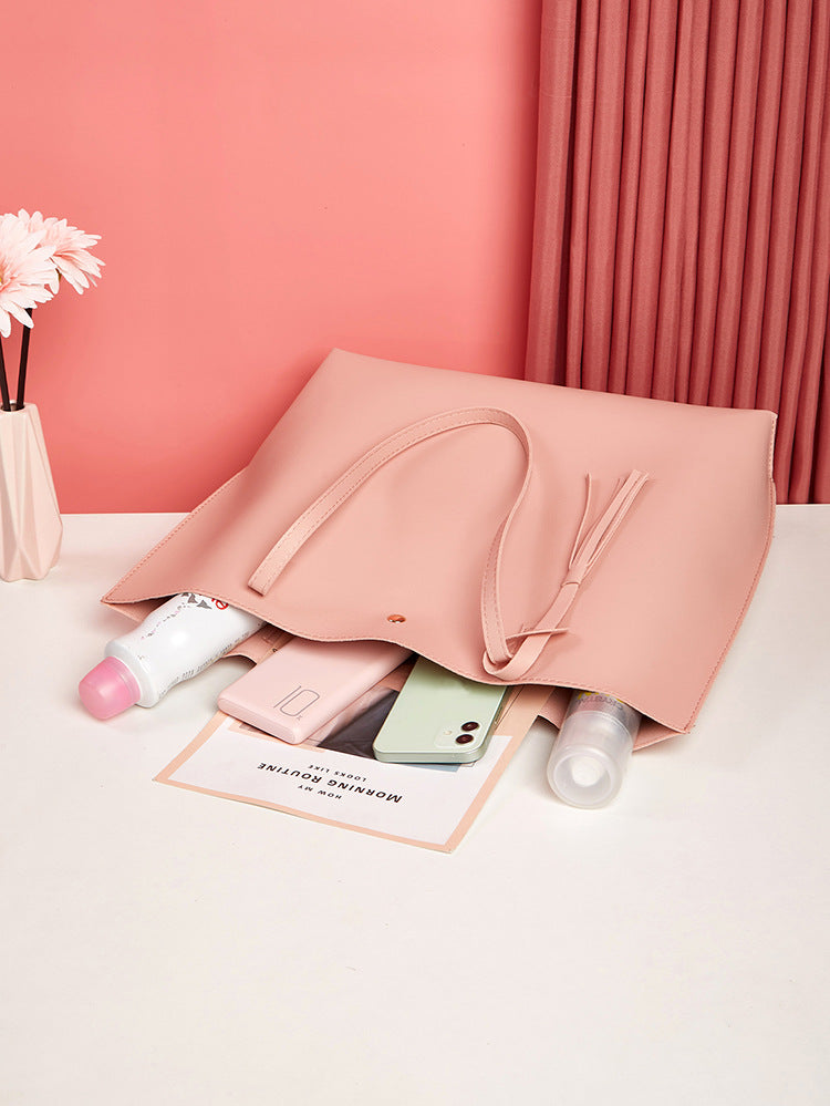 Women's bag cross-border trend bag tote bag solid color plain tassel bag large capacity shoulder bag