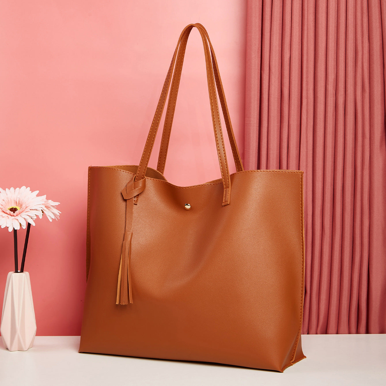 Women's bag cross-border trend bag tote bag solid color plain tassel bag large capacity shoulder bag