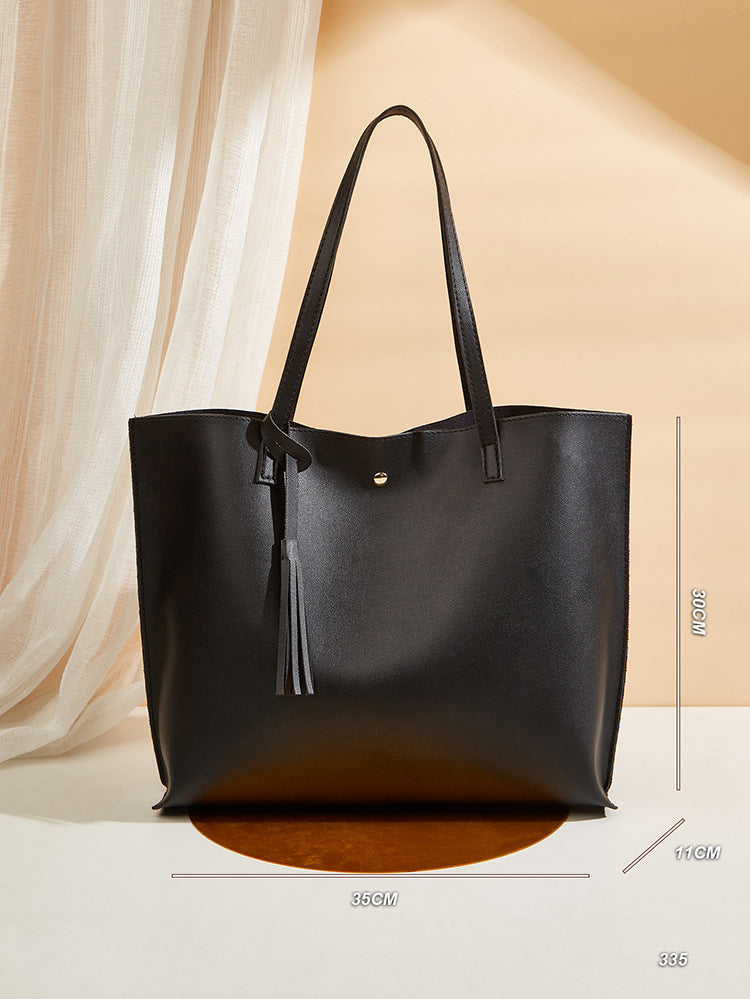 Women's bag cross-border trend bag tote bag solid color plain tassel bag large capacity shoulder bag