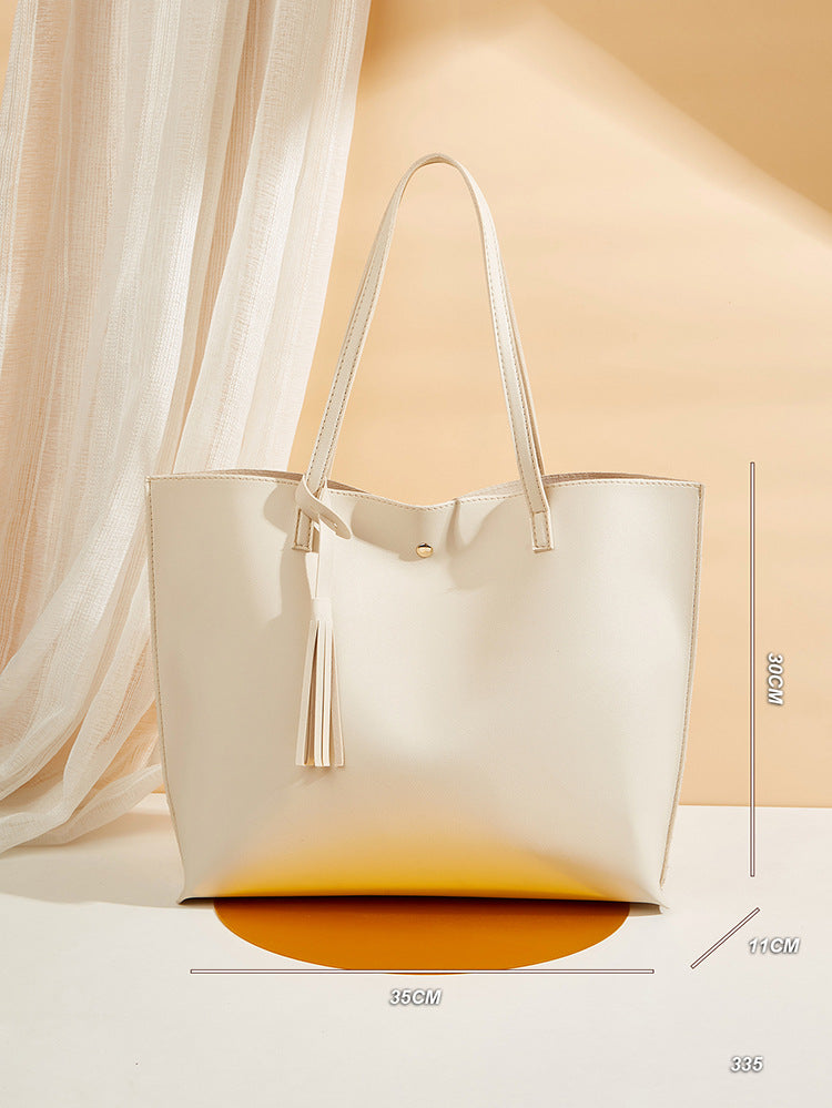 Women's bag cross-border trend bag tote bag solid color plain tassel bag large capacity shoulder bag