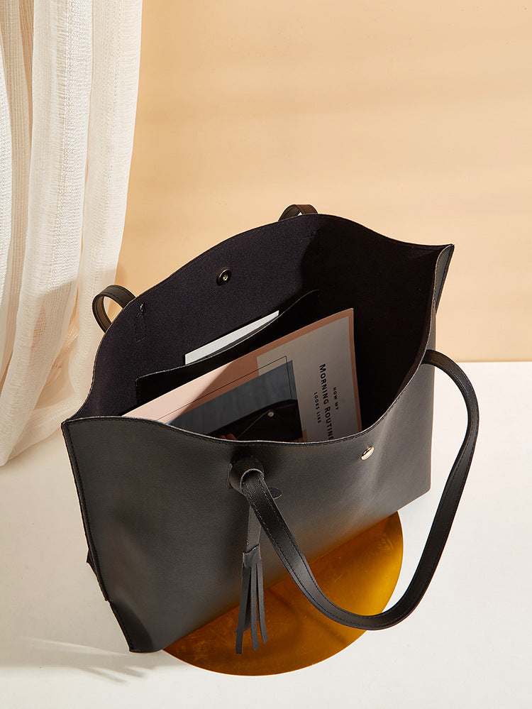 Women's bag cross-border trend bag tote bag solid color plain tassel bag large capacity shoulder bag