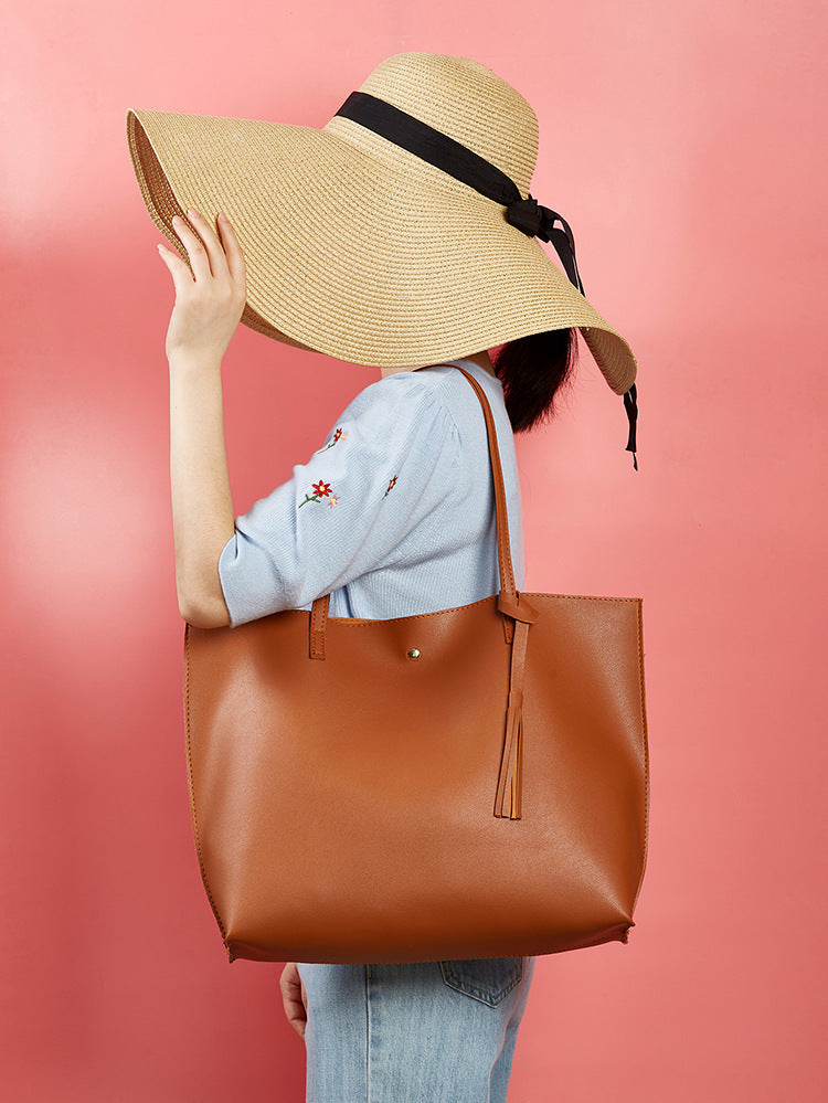 Women's bag cross-border trend bag tote bag solid color plain tassel bag large capacity shoulder bag