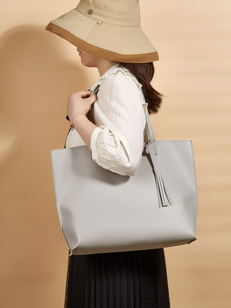 Women's bag cross-border trend bag tote bag solid color plain tassel bag large capacity shoulder bag