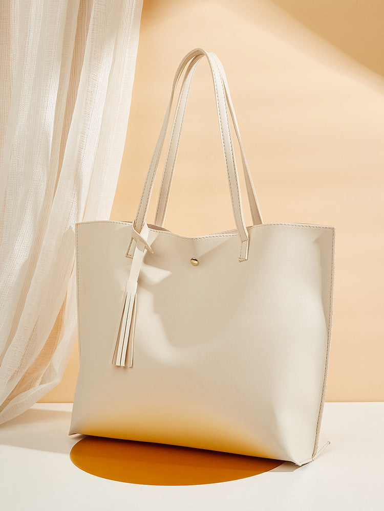 Women's bag cross-border trend bag tote bag solid color plain tassel bag large capacity shoulder bag
