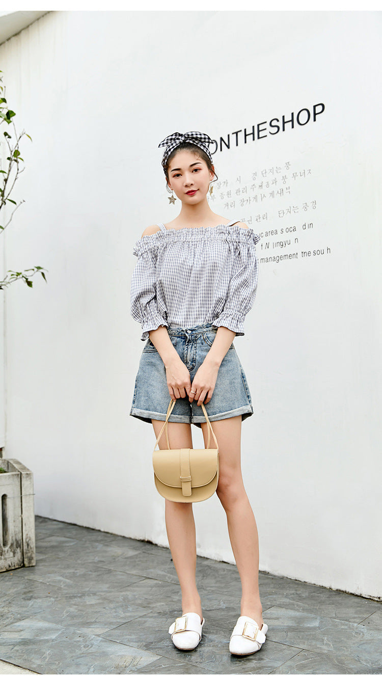 2022 summer new European and American style PU women's bag solid color saddle bag car stitching messenger shoulder small bag