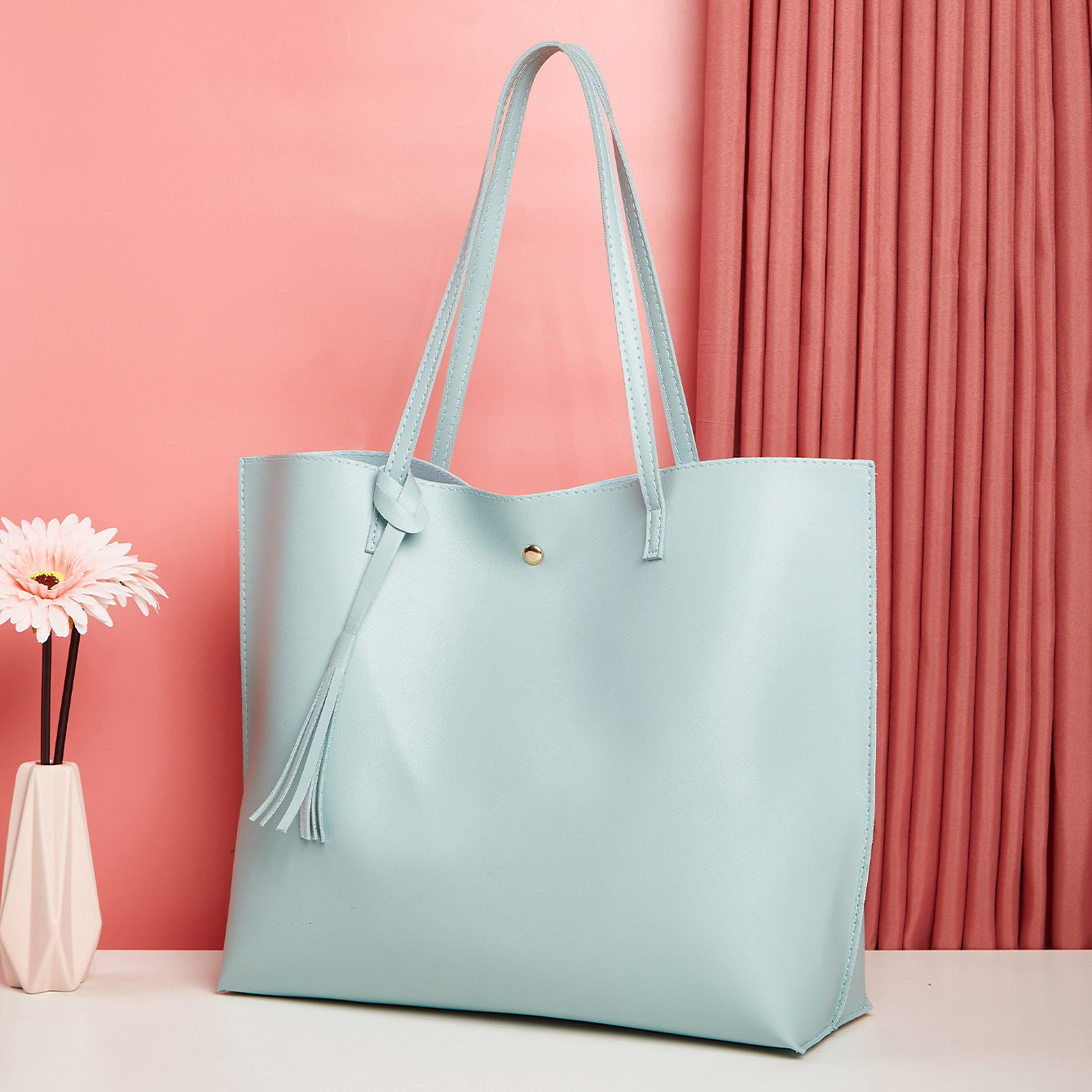 Women's bag cross-border trend bag tote bag solid color plain tassel bag large capacity shoulder bag