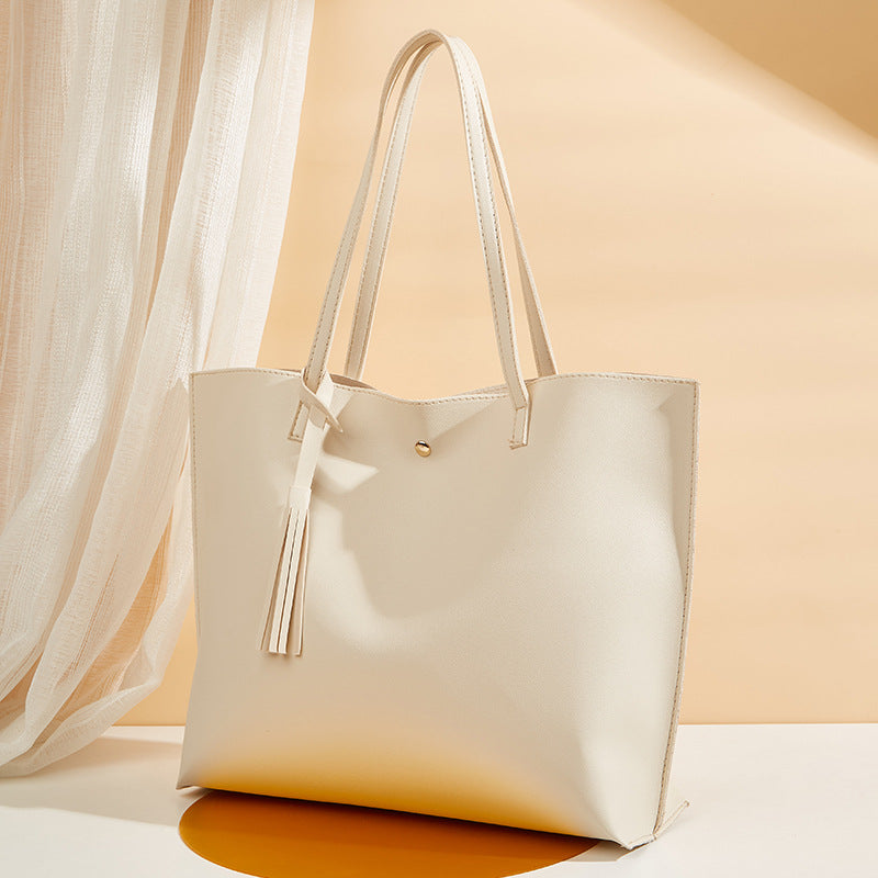 Women's bag cross-border trend bag tote bag solid color plain tassel bag large capacity shoulder bag