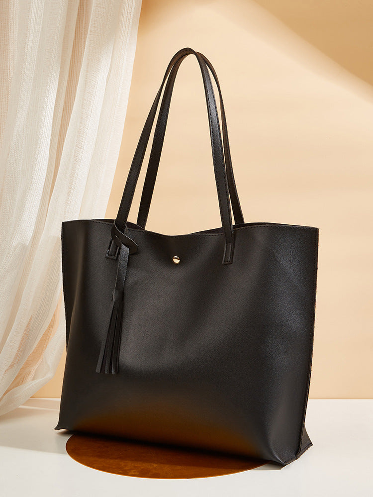 Women's bag cross-border trend bag tote bag solid color plain tassel bag large capacity shoulder bag
