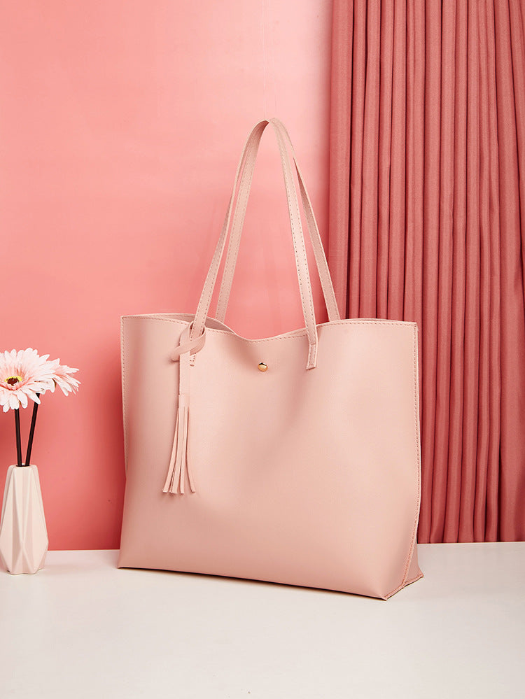 Women's bag cross-border trend bag tote bag solid color plain tassel bag large capacity shoulder bag