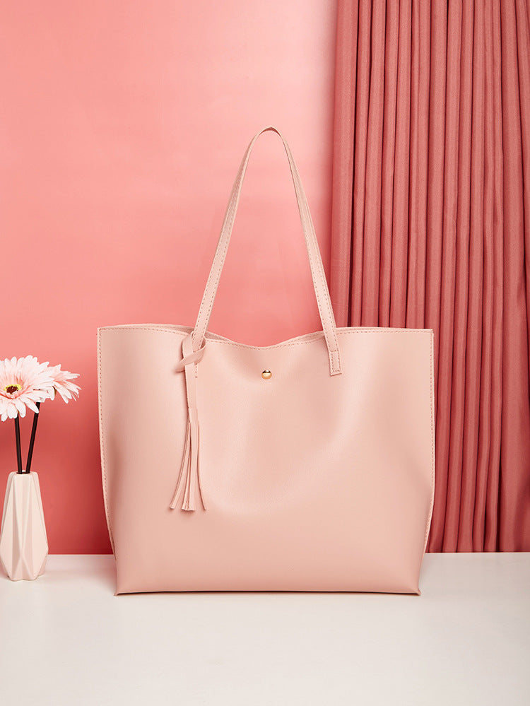 Women's bag cross-border trend bag tote bag solid color plain tassel bag large capacity shoulder bag