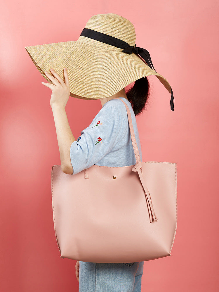 Women's bag cross-border trend bag tote bag solid color plain tassel bag large capacity shoulder bag