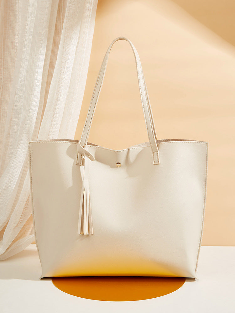 Women's bag cross-border trend bag tote bag solid color plain tassel bag large capacity shoulder bag
