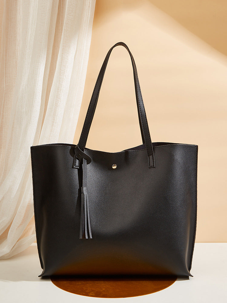 Women's bag cross-border trend bag tote bag solid color plain tassel bag large capacity shoulder bag