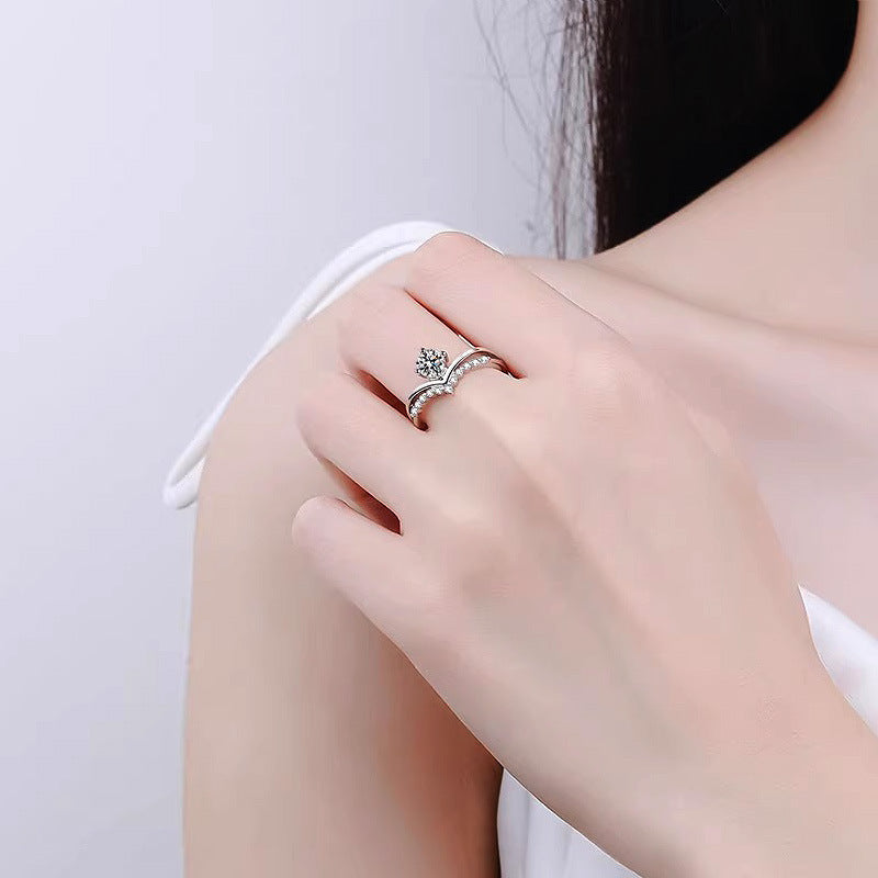 S925 sterling silver micro-inlay light luxury closed moissanite ring for women