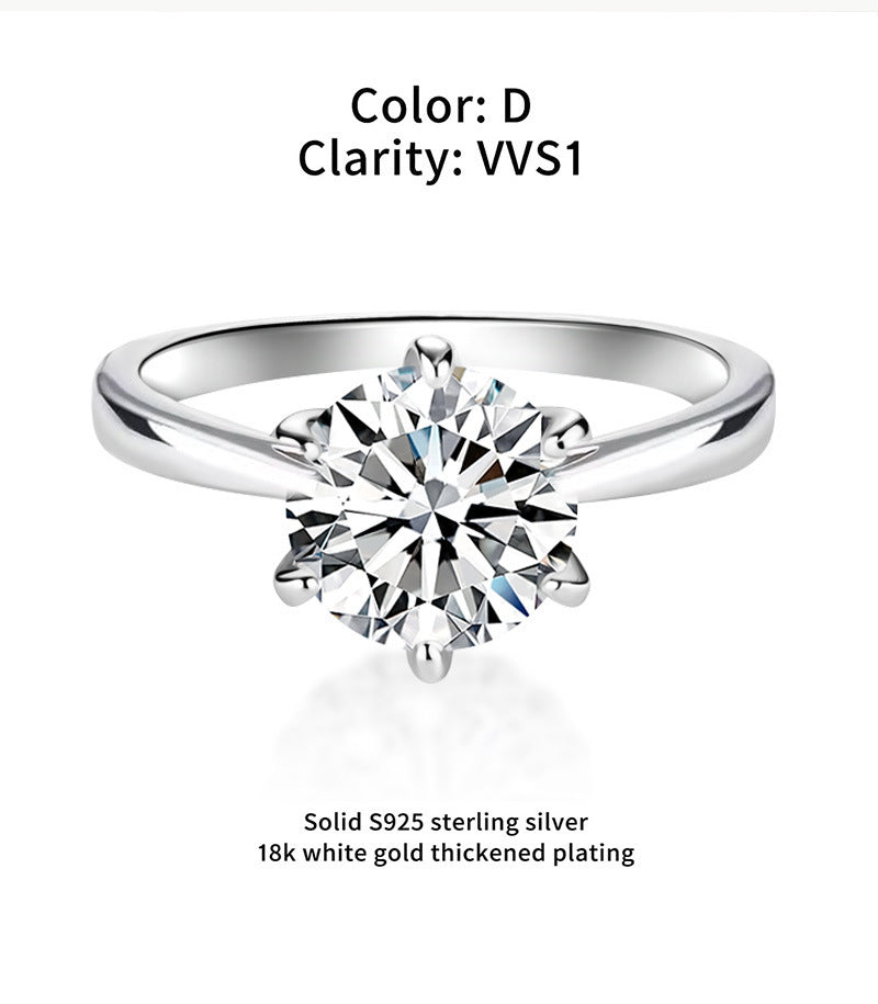 Six claw moissanite ring for women s925 sterling silver