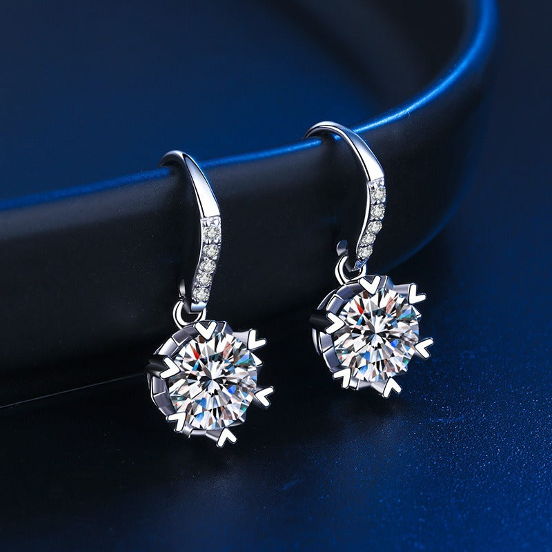 925 sterling silver moissanite snowflake ear hook earrings