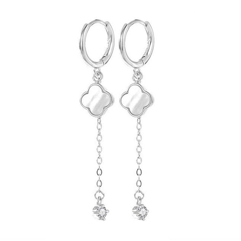 S925 sterling silver moissanite diamond four-leaf clover tassel earrings