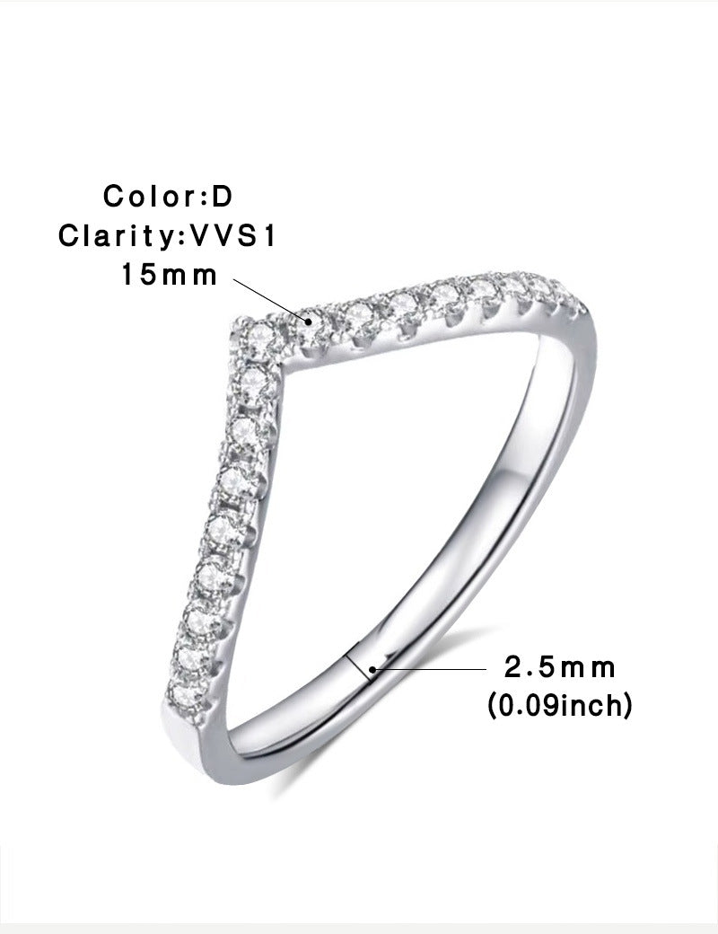 Micropaved moissanite S925 sterling silver ring for women V-shaped stacked rings