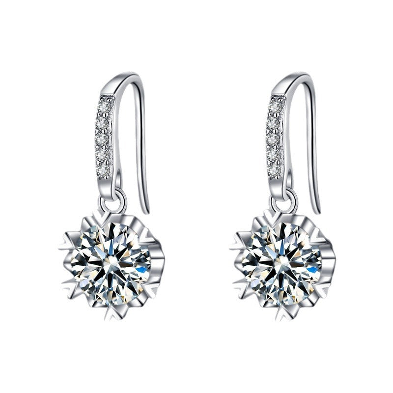 925 sterling silver moissanite snowflake ear hook earrings