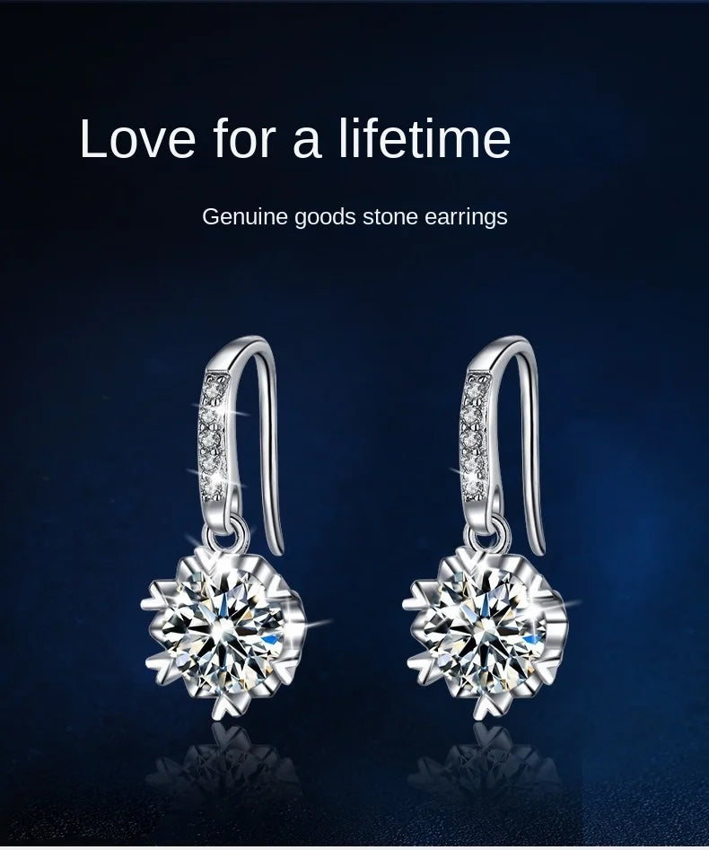 925 sterling silver moissanite snowflake ear hook earrings