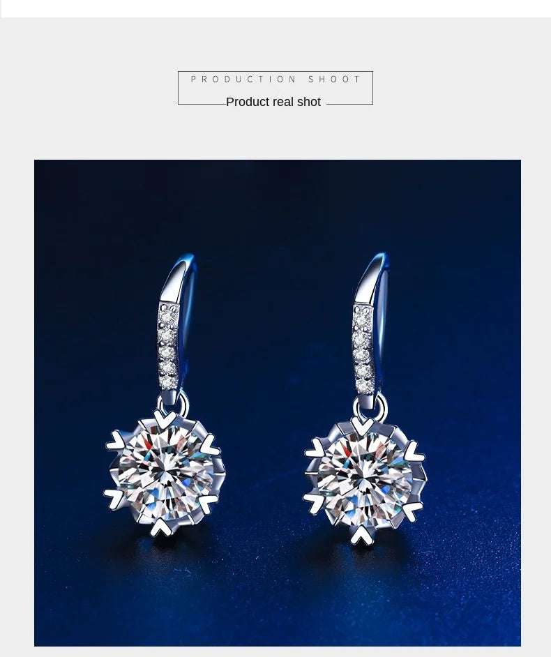 925 sterling silver moissanite snowflake ear hook earrings