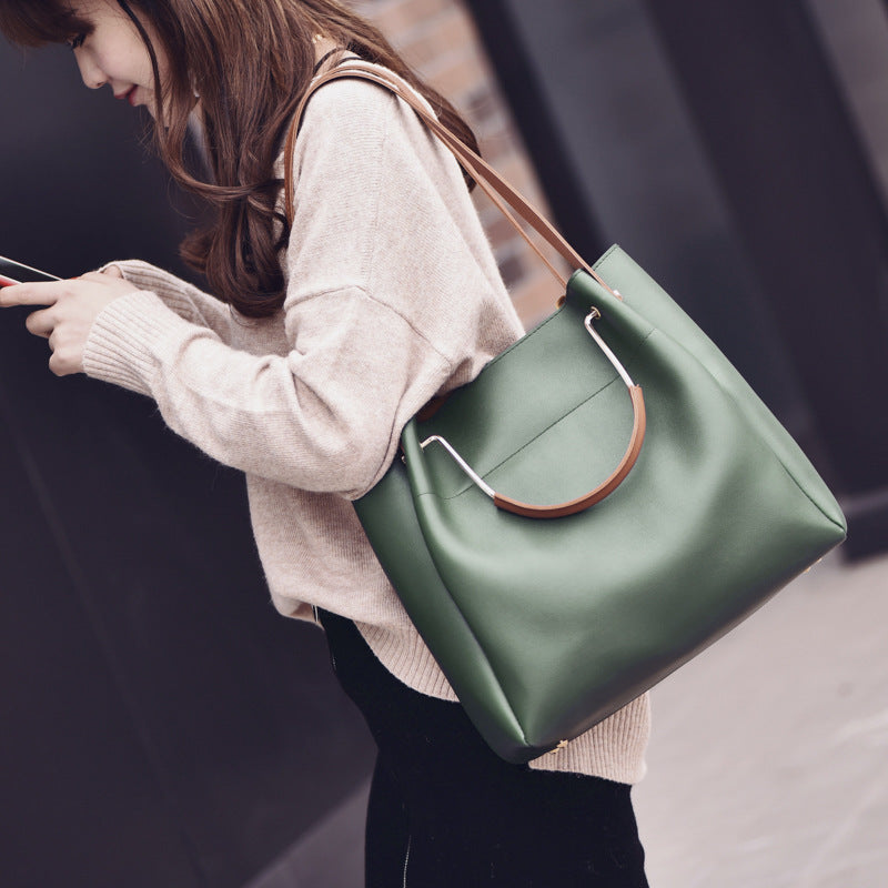 New simple tote women's bag handbag shoulder bag women's messenger bag oil leather large bag women bag