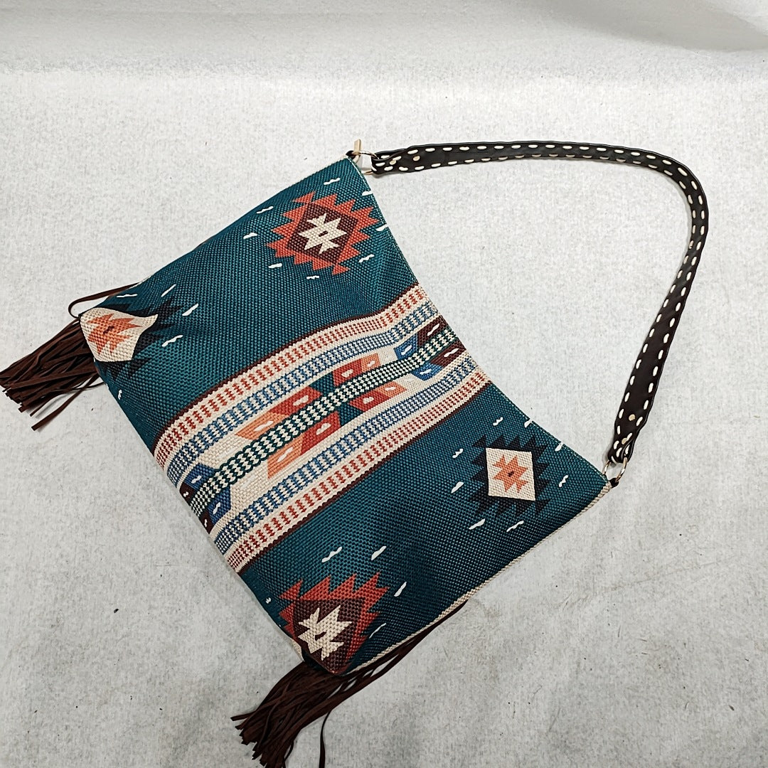 2022 retro hand-woven streamer cotton and linen shoulder bag handbag women's bag messenger bag