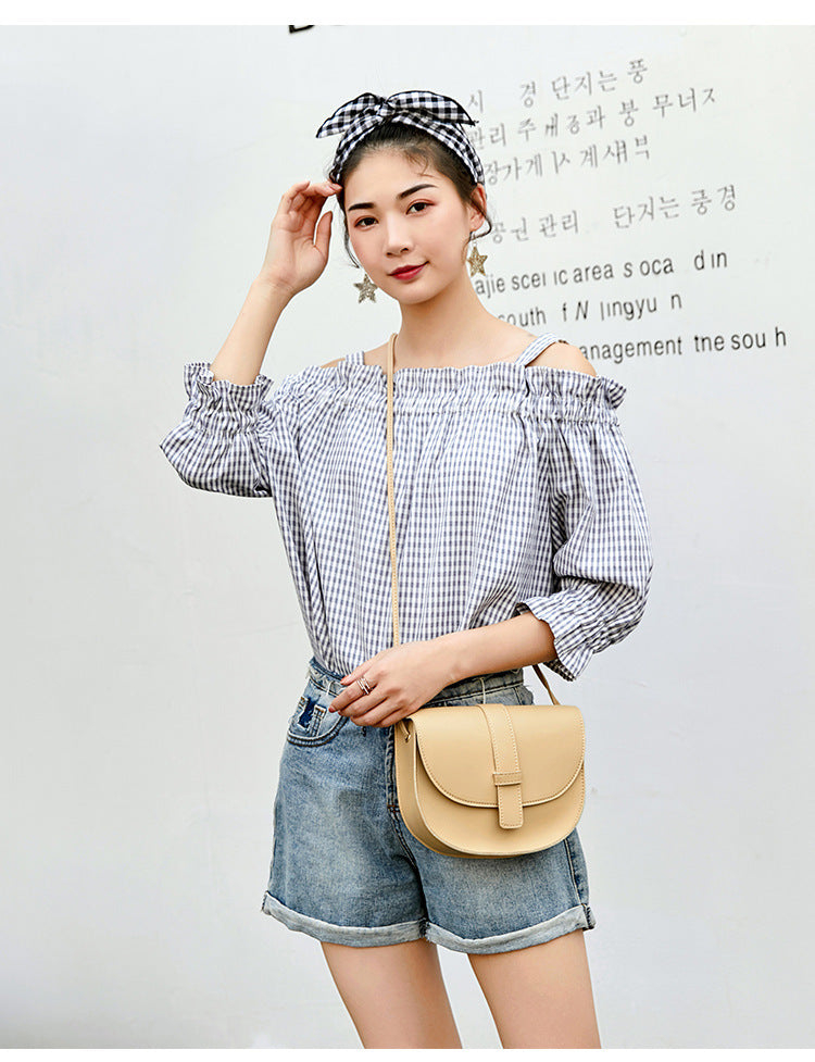 2022 summer new European and American style PU women's bag solid color saddle bag car stitching messenger shoulder small bag