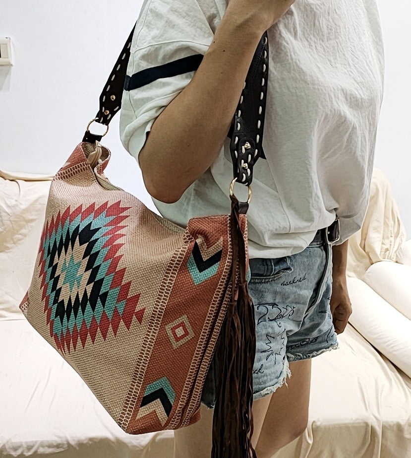 2022 retro hand-woven streamer cotton and linen shoulder bag handbag women's bag messenger bag