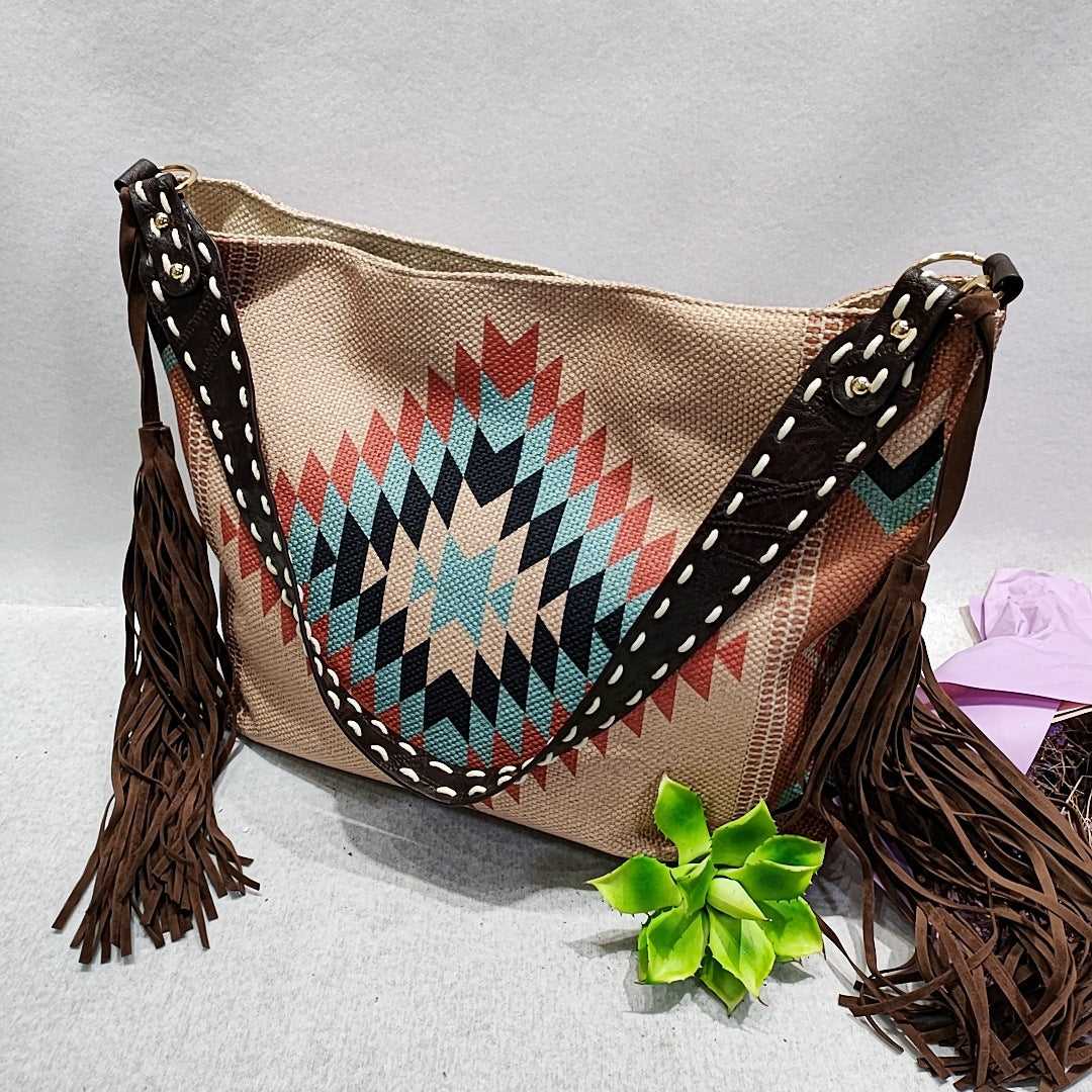 2022 retro hand-woven streamer cotton and linen shoulder bag handbag women's bag messenger bag