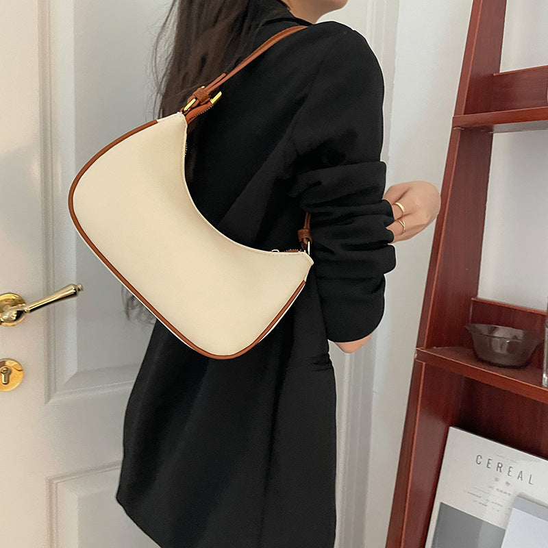 Women's bag crescent underarm bag high-quality fashion shoulder bag handbag 2022 summer new contrast color crescent saddle bag