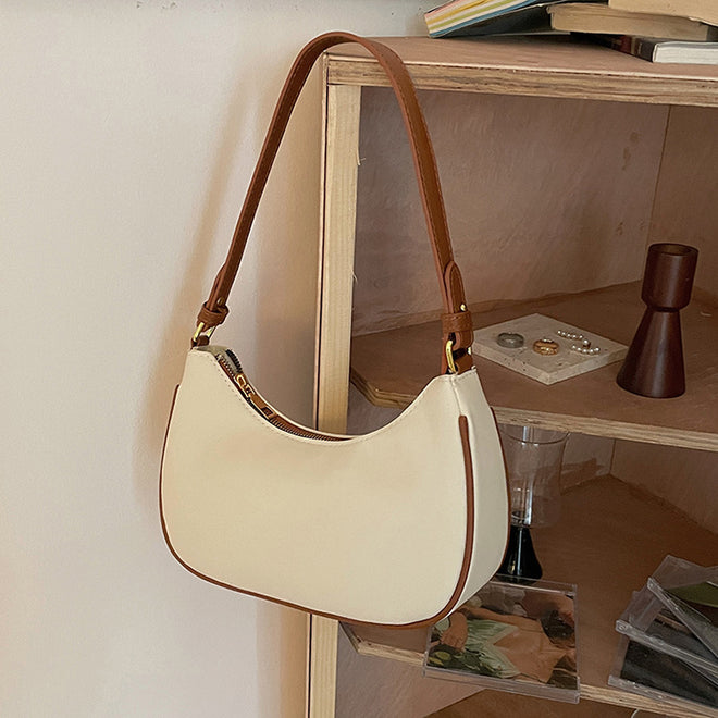 Women's bag crescent underarm bag high-quality fashion shoulder bag handbag 2022 summer new contrast color crescent saddle bag