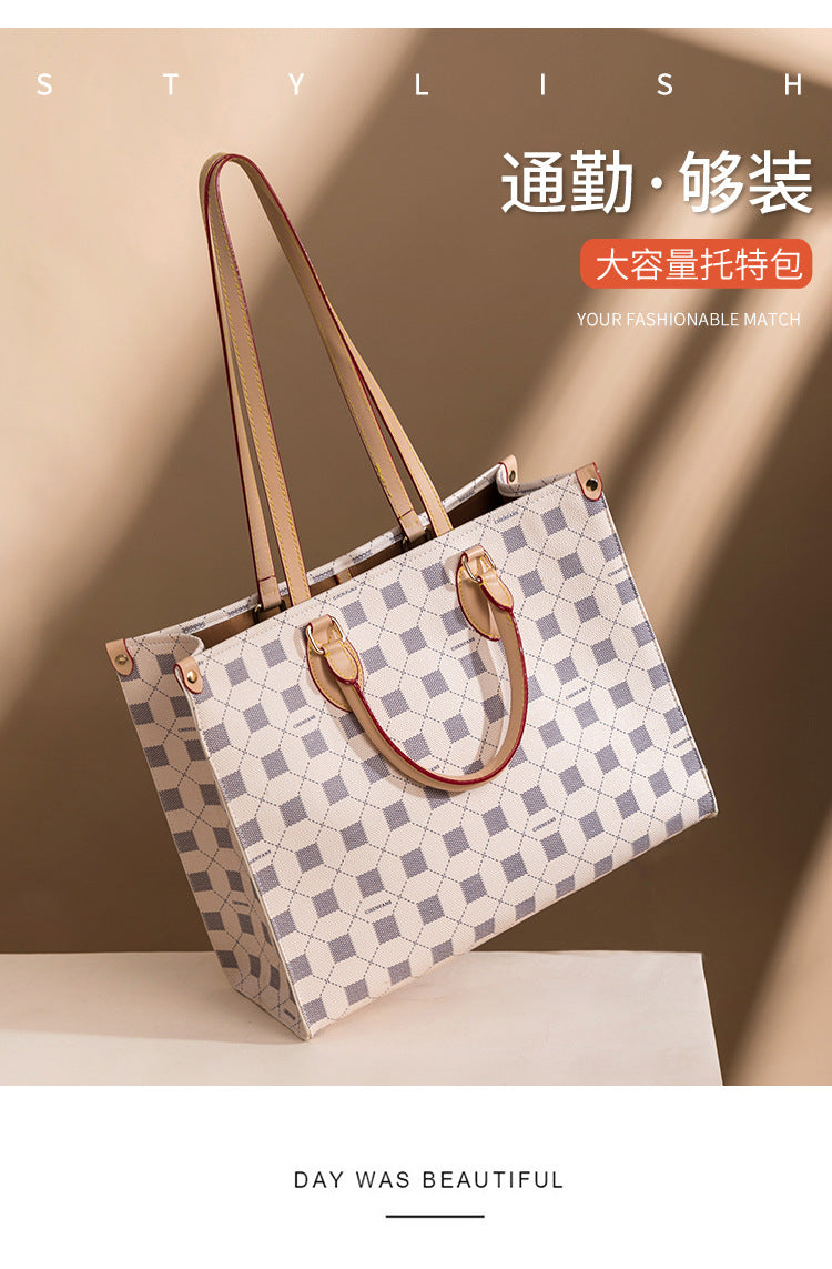 New foreign trade lattice women's bag commuter bag checkerboard large-capacity tote bag shoulder diagonal handbag