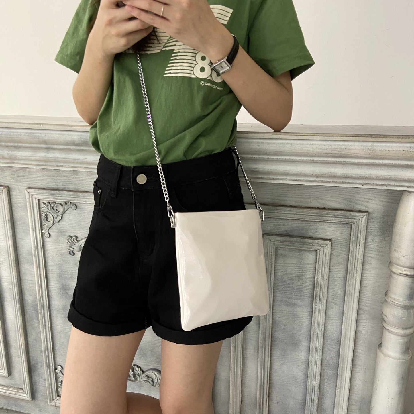 Bags New Korean Women's One-shoulder Women's Bags Messenger Bags Solid Color Patent Leather Mini Mobile Phone Bags Handbags