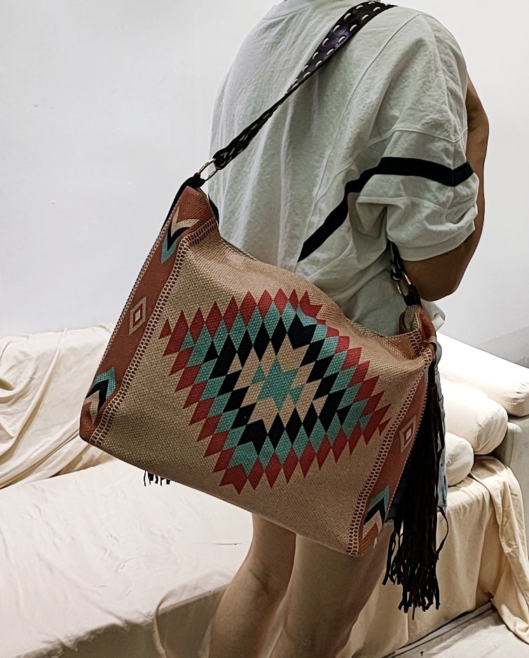 2022 retro hand-woven streamer cotton and linen shoulder bag handbag women's bag messenger bag