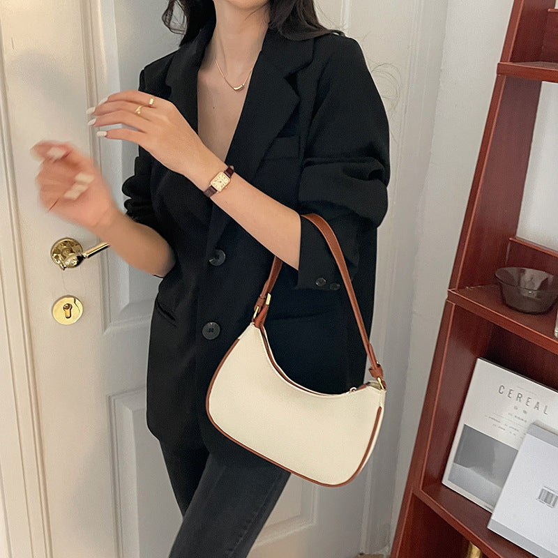 Women's bag crescent underarm bag high-quality fashion shoulder bag handbag 2022 summer new contrast color crescent saddle bag