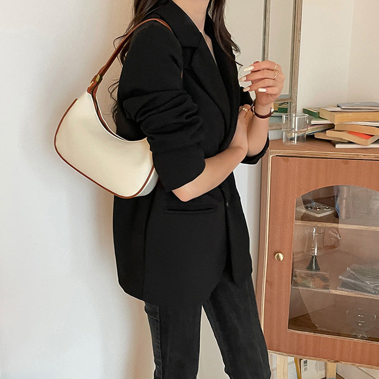 Women's bag crescent underarm bag high-quality fashion shoulder bag handbag 2022 summer new contrast color crescent saddle bag