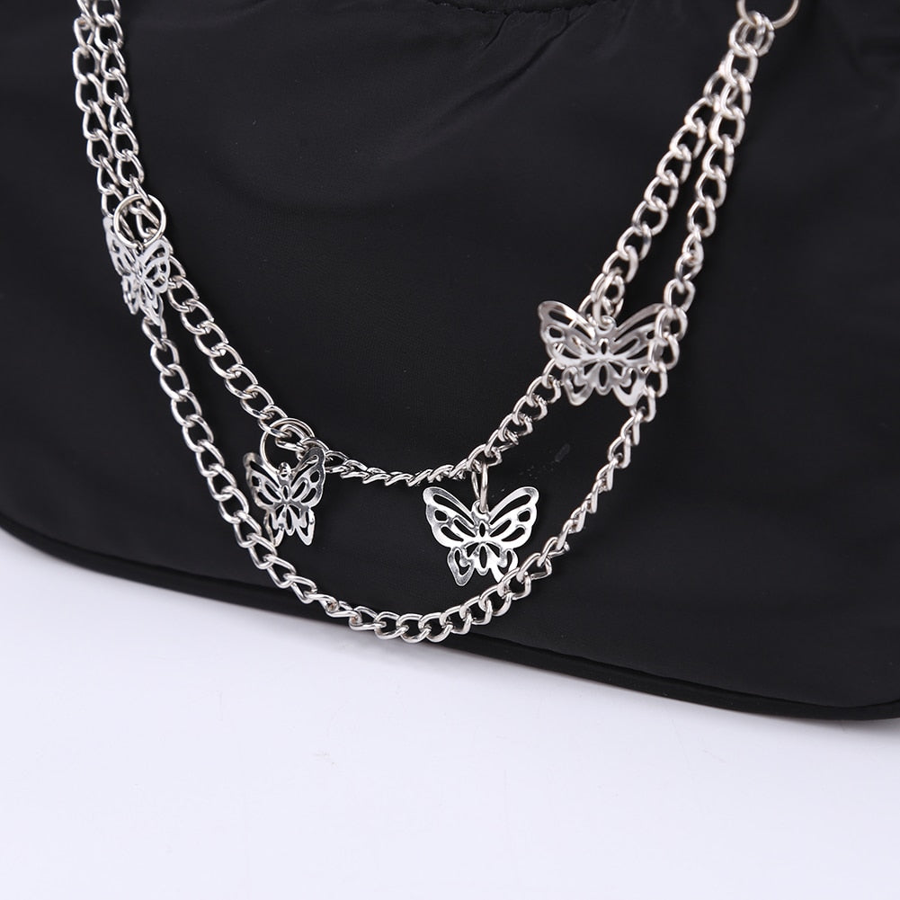 Fashion Women PU Leather Small Shoulder Underarm Bag Ladies Vintage Butterfly Chain Pure Color Zipper Mini Purse Handbag