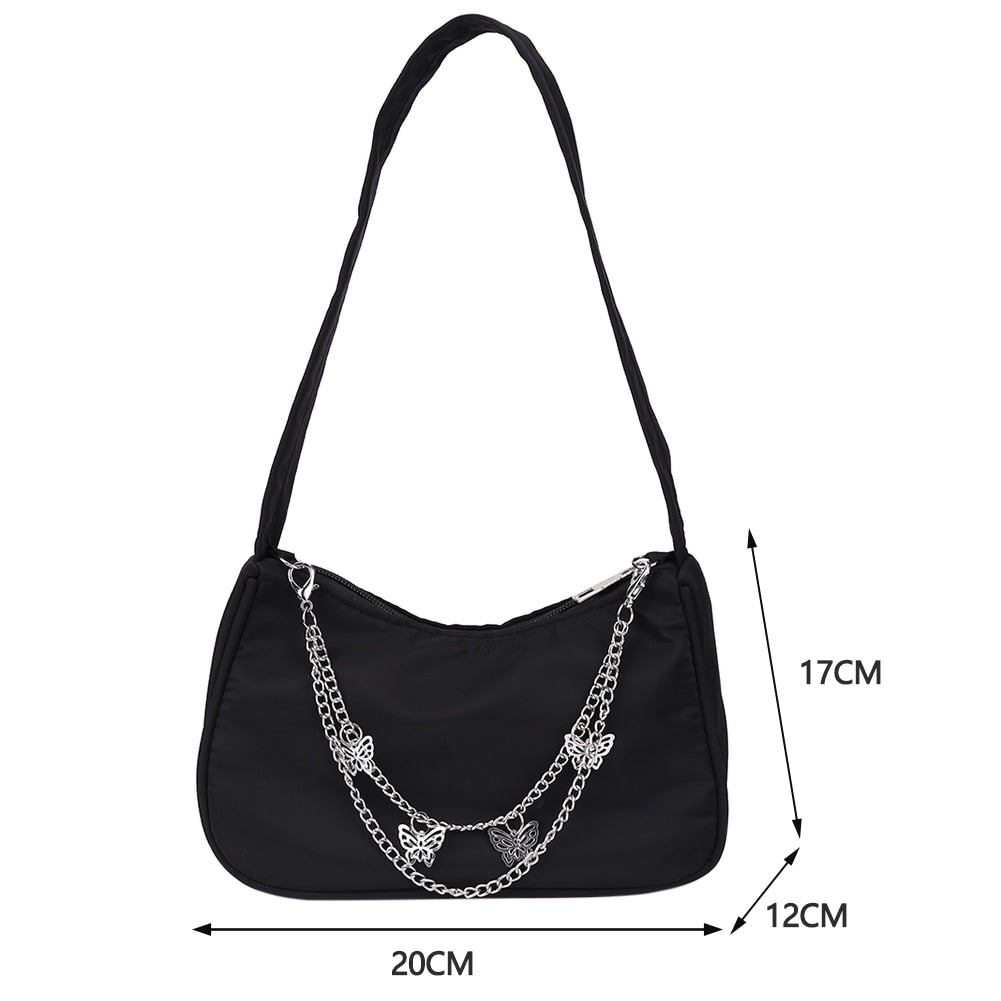 Fashion Women PU Leather Small Shoulder Underarm Bag Ladies Vintage Butterfly Chain Pure Color Zipper Mini Purse Handbag