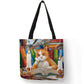 Customize Oil Painting Cat Print Womens Designer Tote Bags Linen Reusable Shopping Bag For Groceries Shoulder Bags for Lady 2022